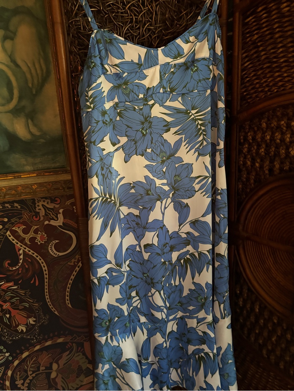 Cabi Blue Tropical Floral Midi Dress Sleeveless Resort Vacation Size M - Picture 3 of 4